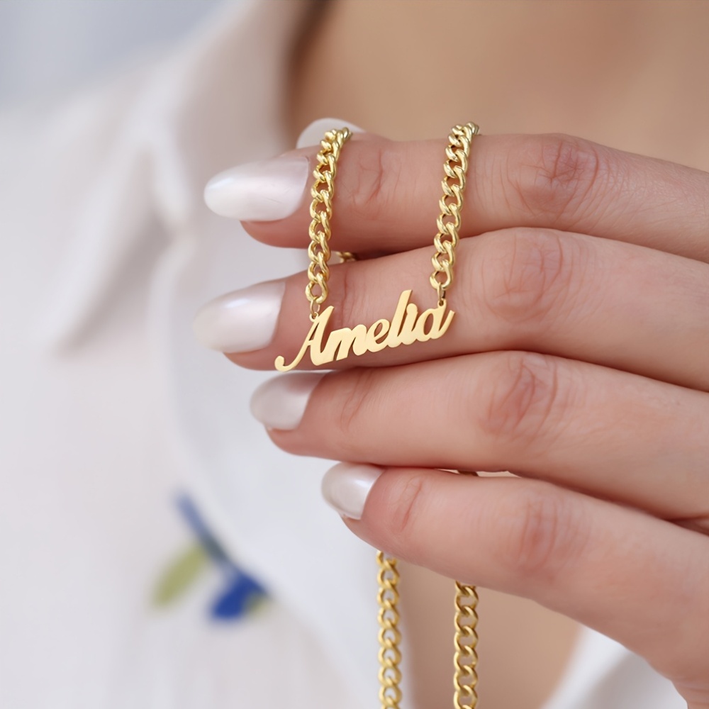 Women's Custom Name Stainless Steel Cuban Chain Pendant Necklace